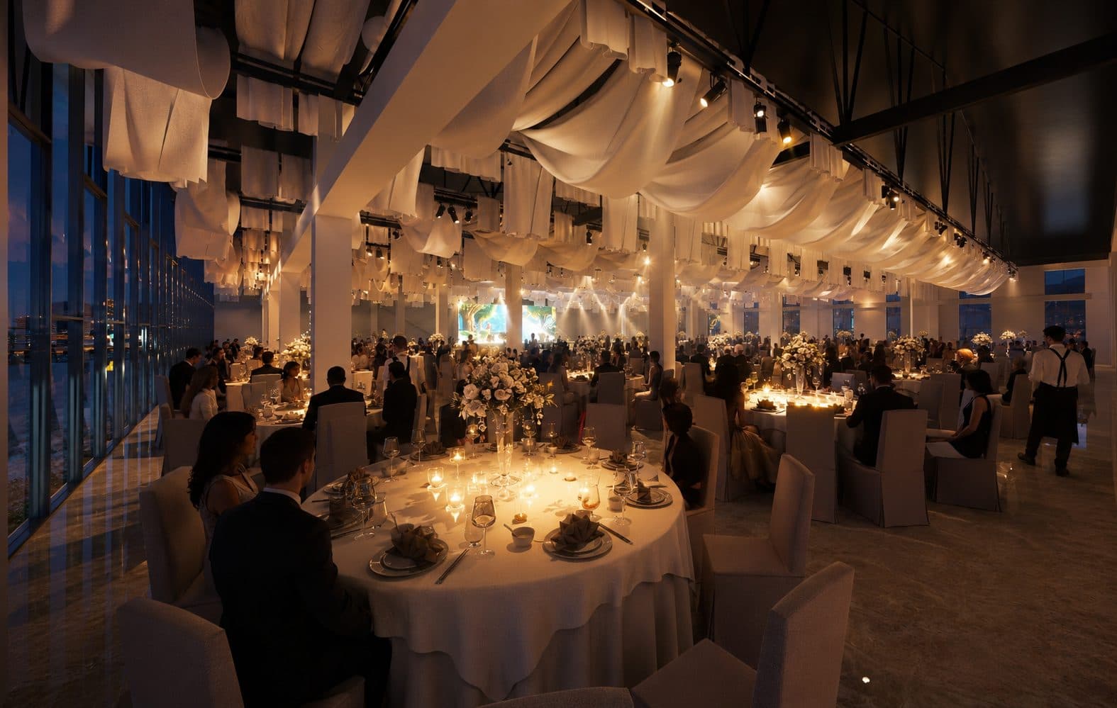 The stage and lighting rig of the Infinity View hall